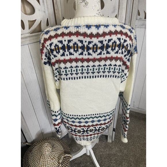 Vintage Changes Womens White Rose Floral Knit Nordic Pullover Sweater Medium - Picture 5 of 7